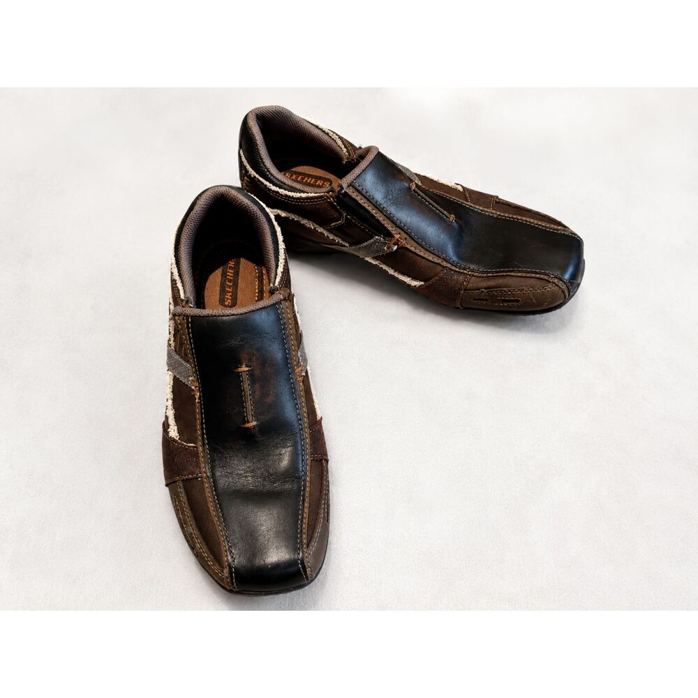 Skechers Men's Leather Slip On Loafers Brown Size 7 61154 BRN Casual Comfort